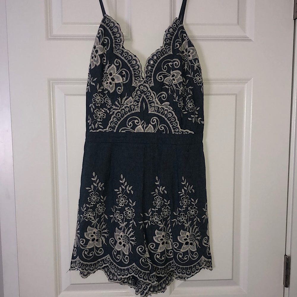Denim and floral romper